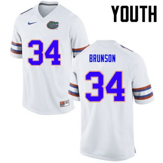 Youth Florida Gators #34 Lacedrick Brunson NCAA Nike White Authentic Stitched College Football Jersey NVZ4162YS